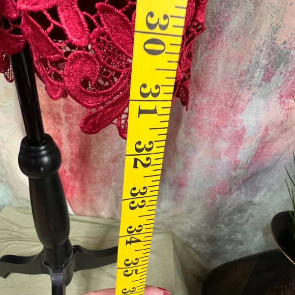 📌Flying Tomato  Dark Fuchsia Dress with Beautiful Lace Details & Wide Belt - Picture 9 of 16